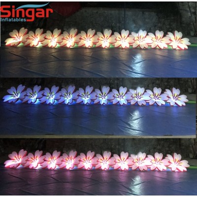 Good quality 10m inflatable stage decoration flower chain with LED