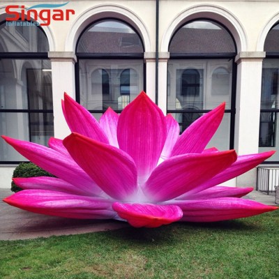 Pink giant inflatable lotus flower with lights for outdoor event stage decoration