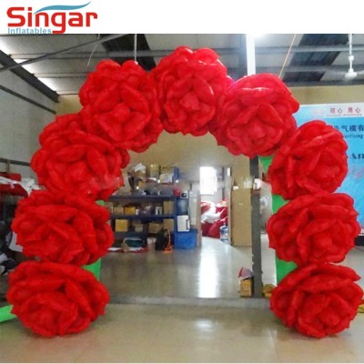 Red inflatable rose flower arch foldable wedding decoration