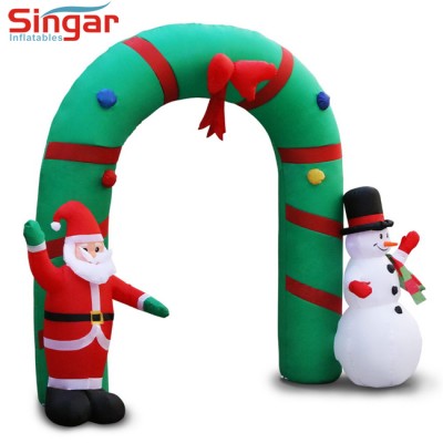 8ft Cheap Christmas Inflatable Santa and Snowman Archway with Blower and LED Lights